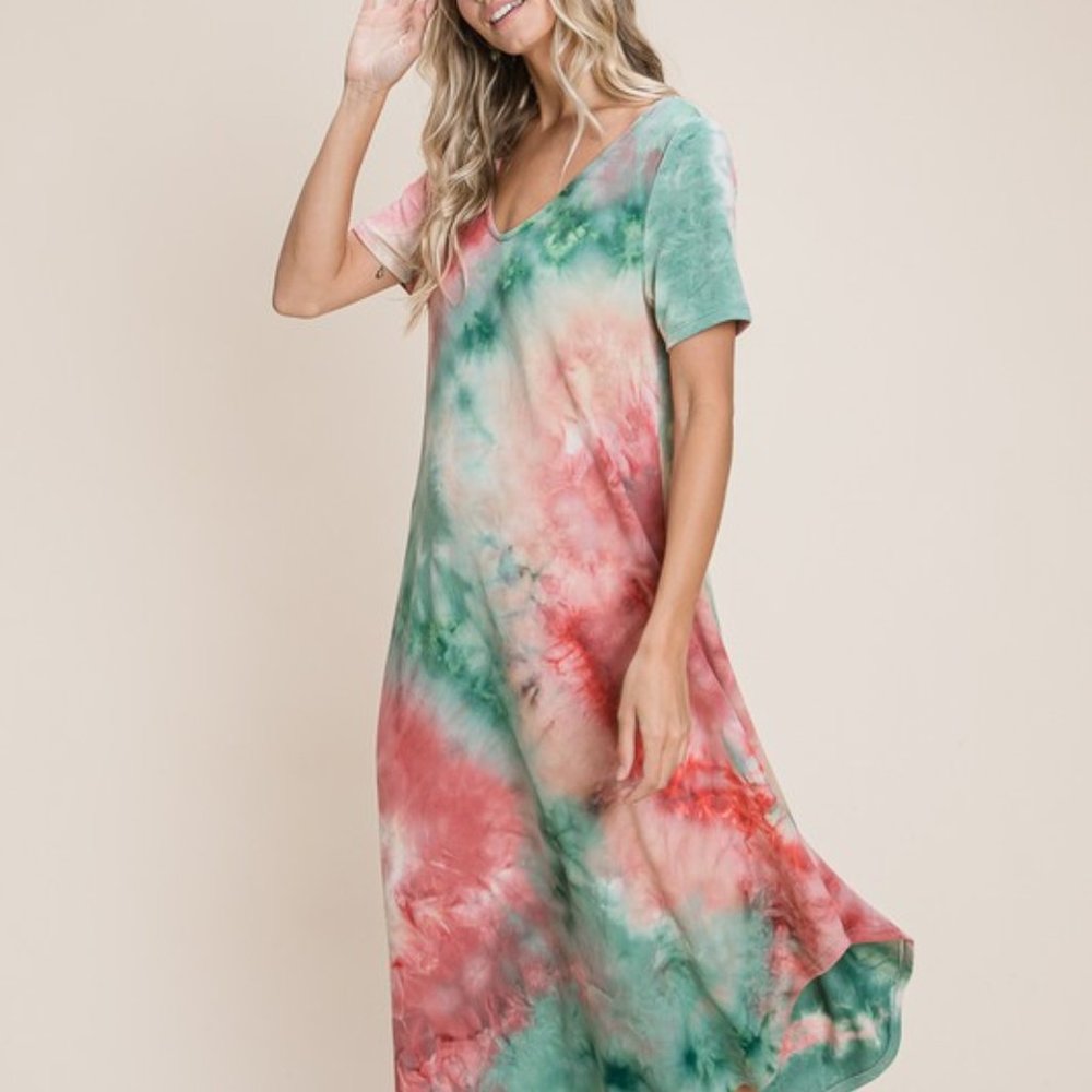 Tie Dye V Neck Midi Dress